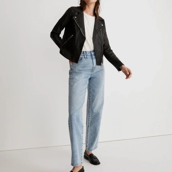 Madewell Washed Leather Motorcycle Jacket Black NEW - Picture 6 of 11